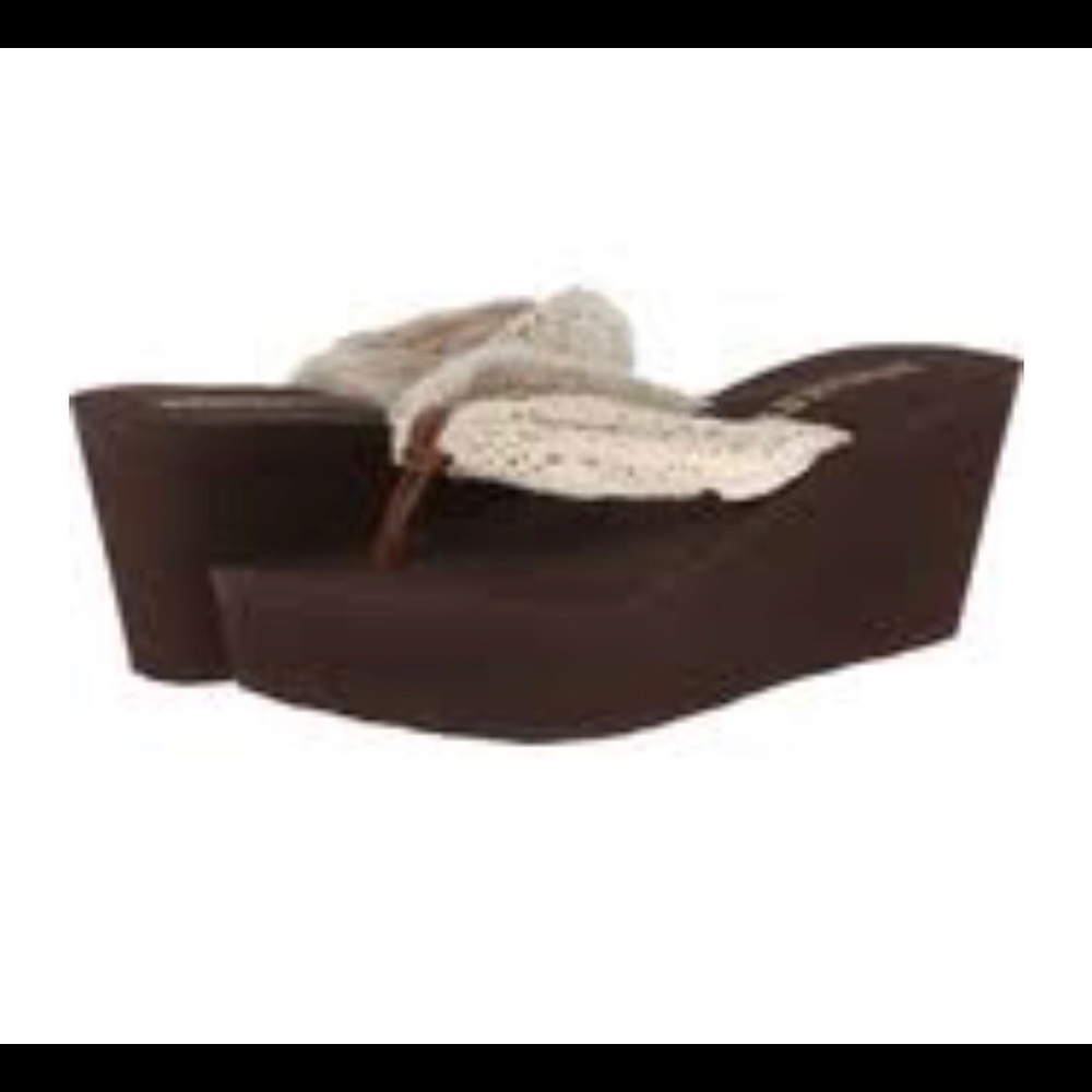 Natural dock crochet cotton platform flip flops